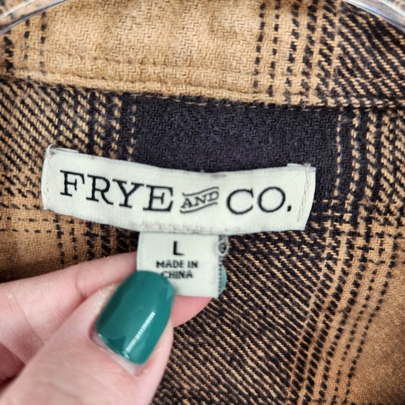 Frye & Co Mens Long Sleeve Button Front Shirt Size Large Tan Black Plaid Flannel - Picture 5 of 8